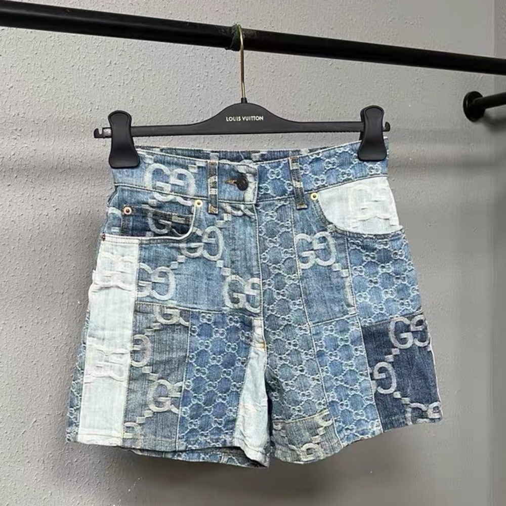 Authentic Gucci Blue Patchwork Jean Shorts